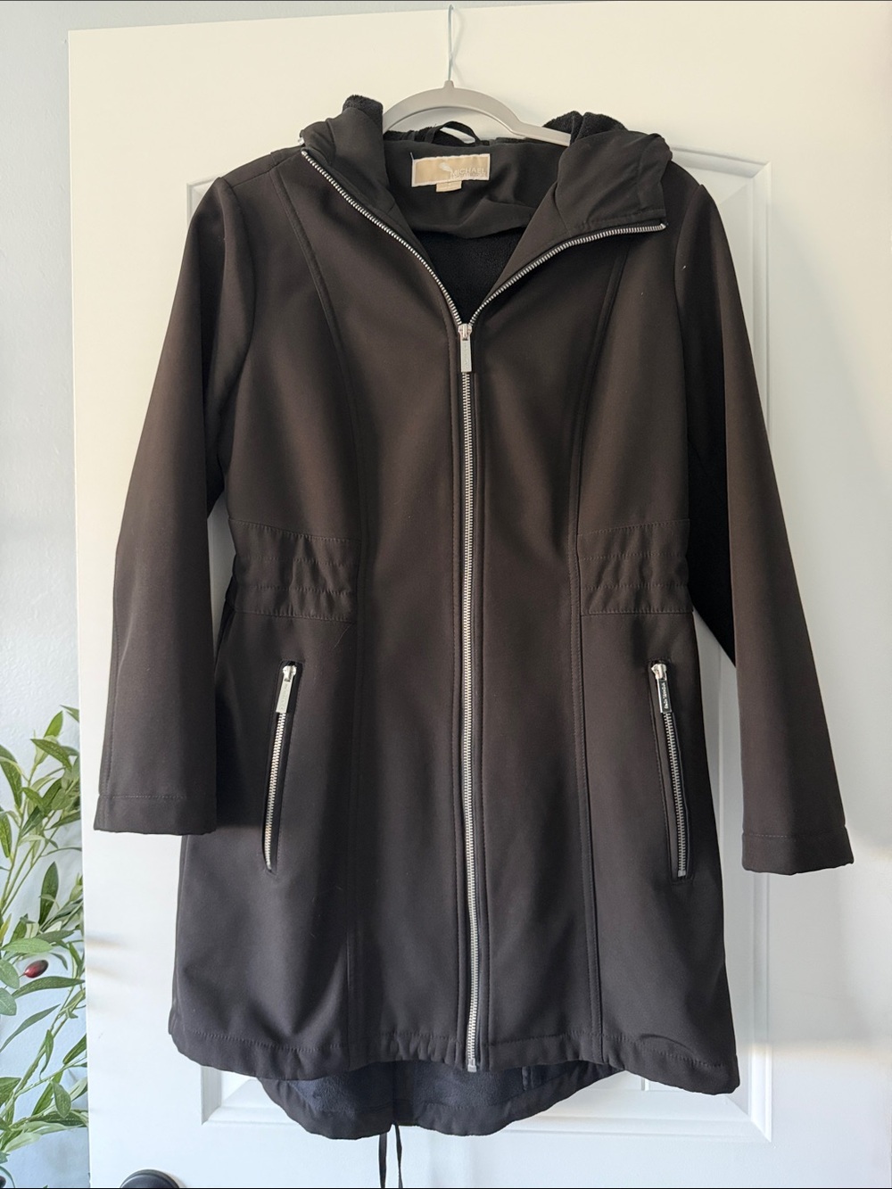 MICHAEL Michael Kors Black Hooded Trench Coat with Zip Pockets